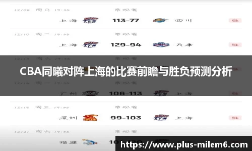 CBA同曦对阵上海的比赛前瞻与胜负预测分析